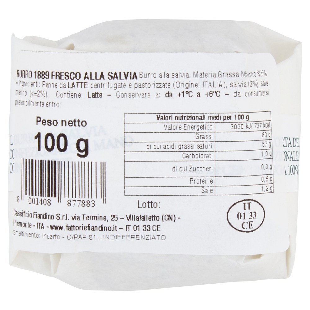 Le Fattorie Fiandino Burro 1889 Burro alla Salvia 100 g